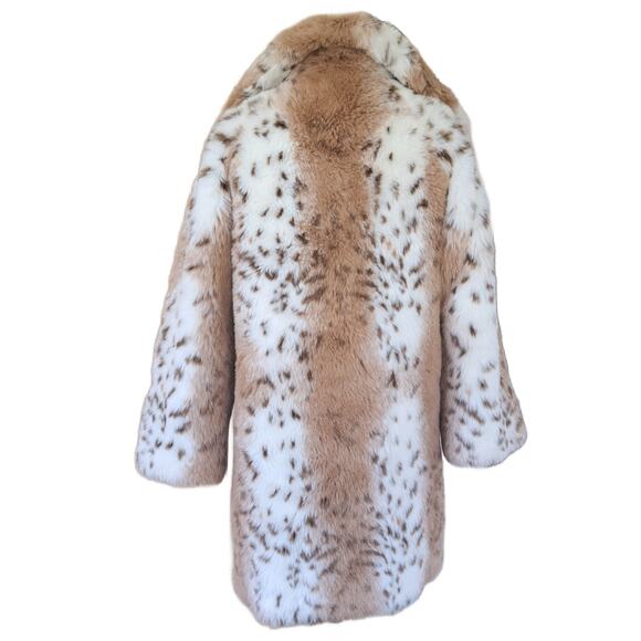 PAMELA MCCOY Lynx Faux Fur Coat Stroller Size Small Tan Off-White Mid Length - Picture 3 of 9